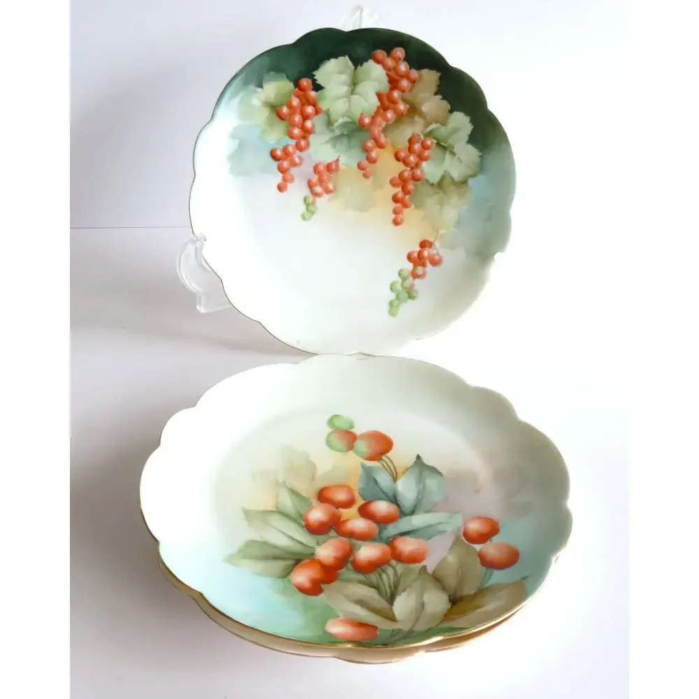 Antique Austrian Porcelain Plates Set 3 Vienna Austria Mark Hand Painted Berries